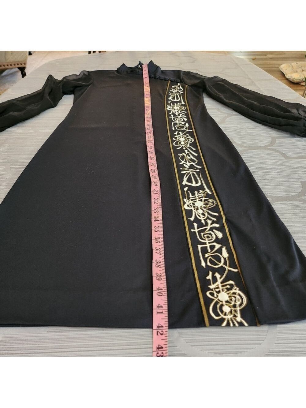 Vintage Alfred Shaheen Black And Gold Qipao Dress Hand Painted 1970's - Picture 9 of 13